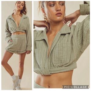 Free People Endless Summer Stay Cool Crop Top in Moss Green Sz X-Small